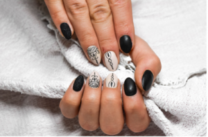 Best Nail Manicure. Black and White gel nail colors with nail art. Wedding Nails. Dip Nail. Spa Party services. Black/White Modern Manicure Nail colors and gel with nail art tips. Dip nail lounge manicure services. Nail bar manicure services lots of nail polish color options.